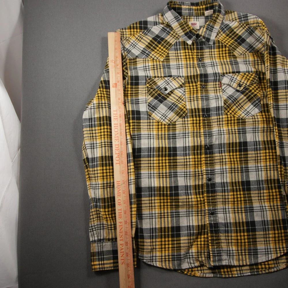 Levi's Plaid Snap Front Western Flannel Cowboy Men Shirt L Black Yellow Skate